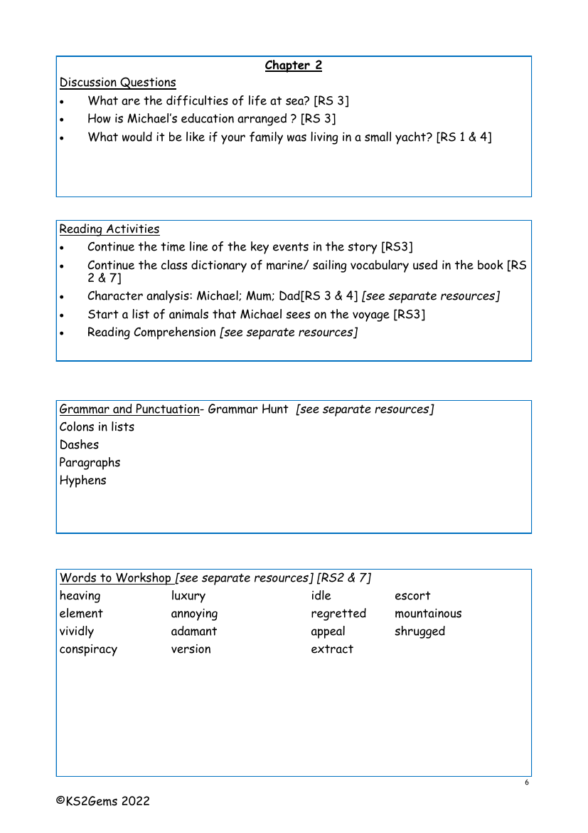 Kensuke's Kingdom - Chapter 2 - Worksheet