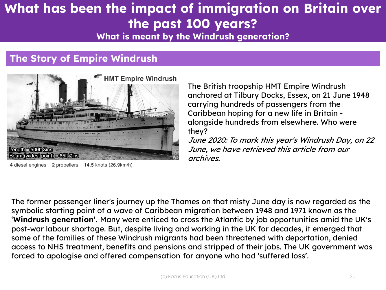 The story of Empire Windrush - Info pack