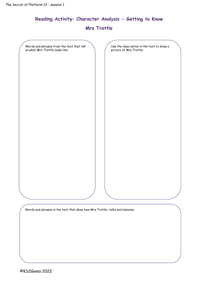 The Secret of Platform 13 - Session 1 - Character Analysis Mrs Trottle