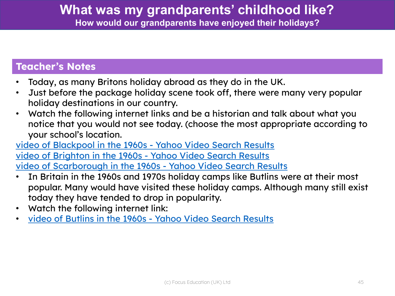 How would our grandparents have enjoyed their holidays? - Teacher notes