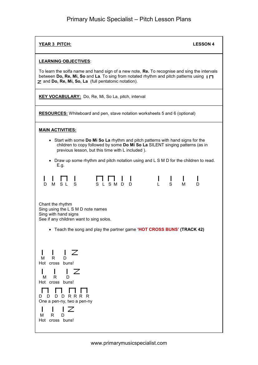 Pitch Lesson Plan - Year 3 Lesson 4