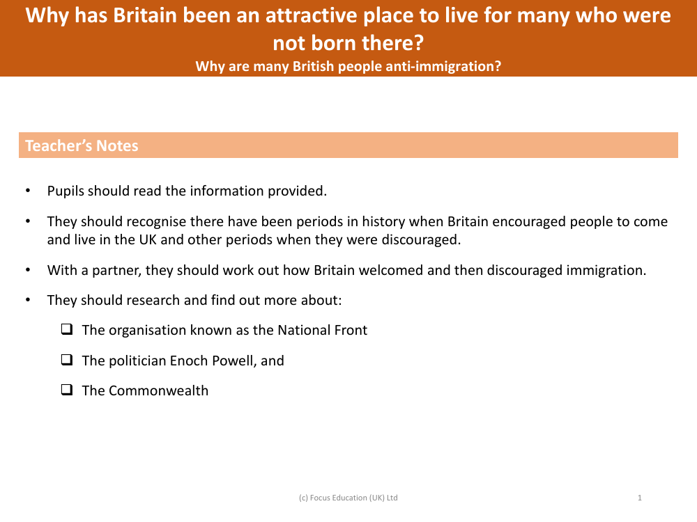 Why are many British people anti-immigration? - Teacher's Notes