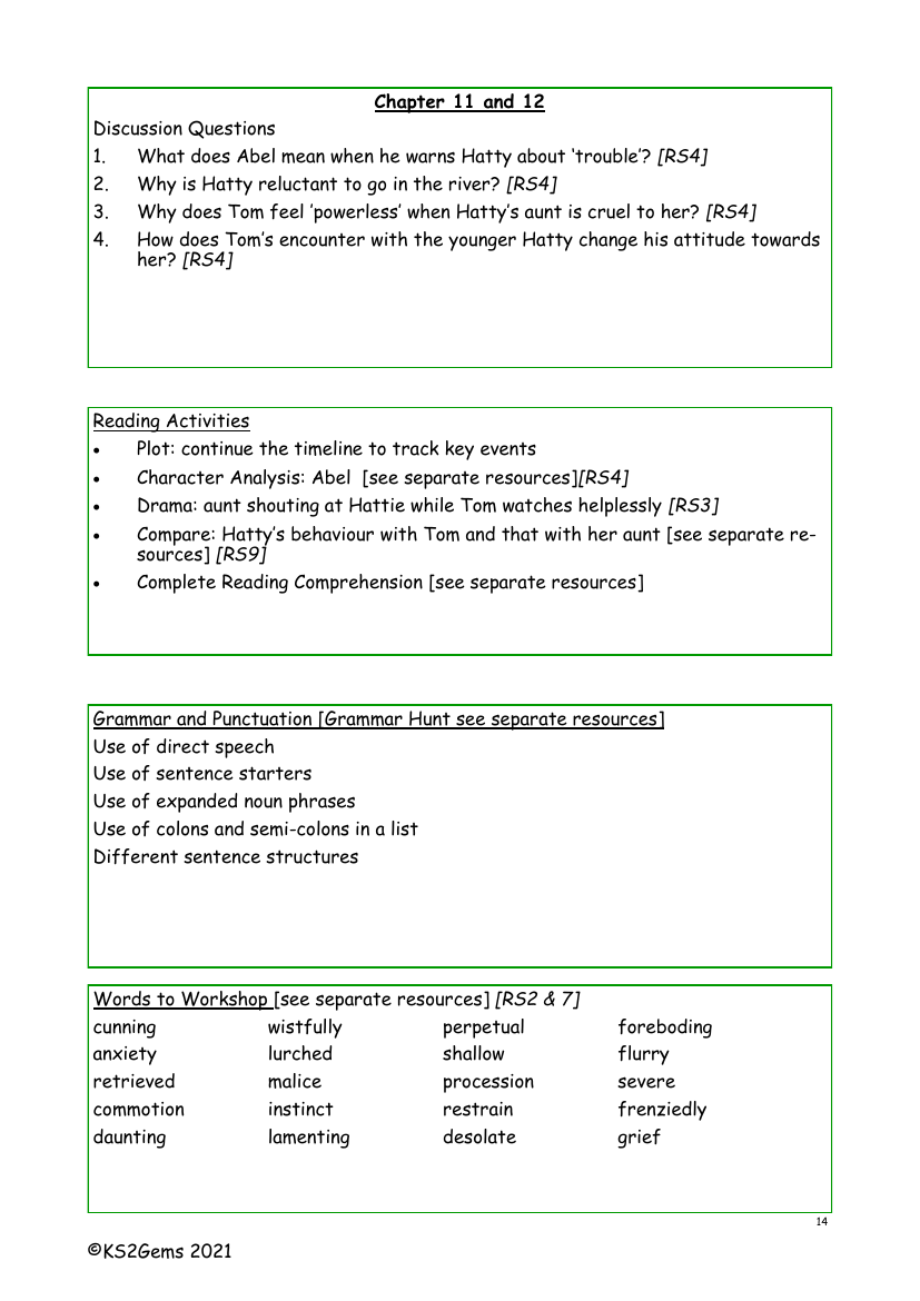 Tom's Midnight Garden - Chapter 11 & 12 - Worksheet