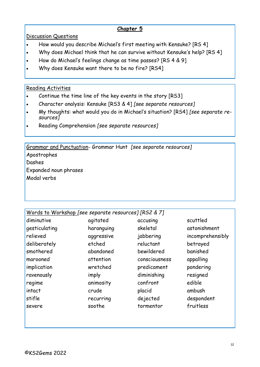 Kensuke's Kingdom - Chapter 5 - Worksheet