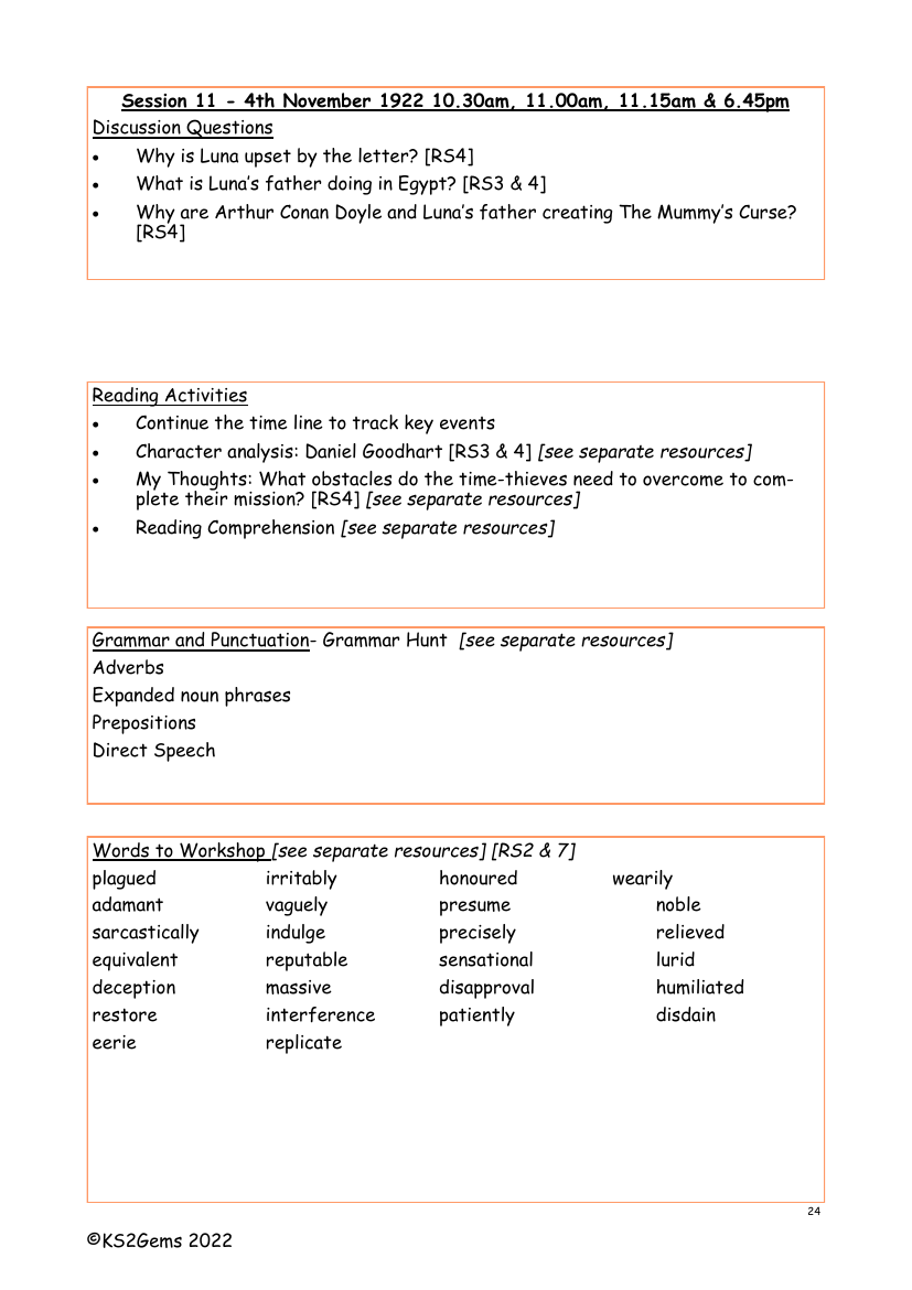 The Mummy's Curse - Session 11 - Worksheet