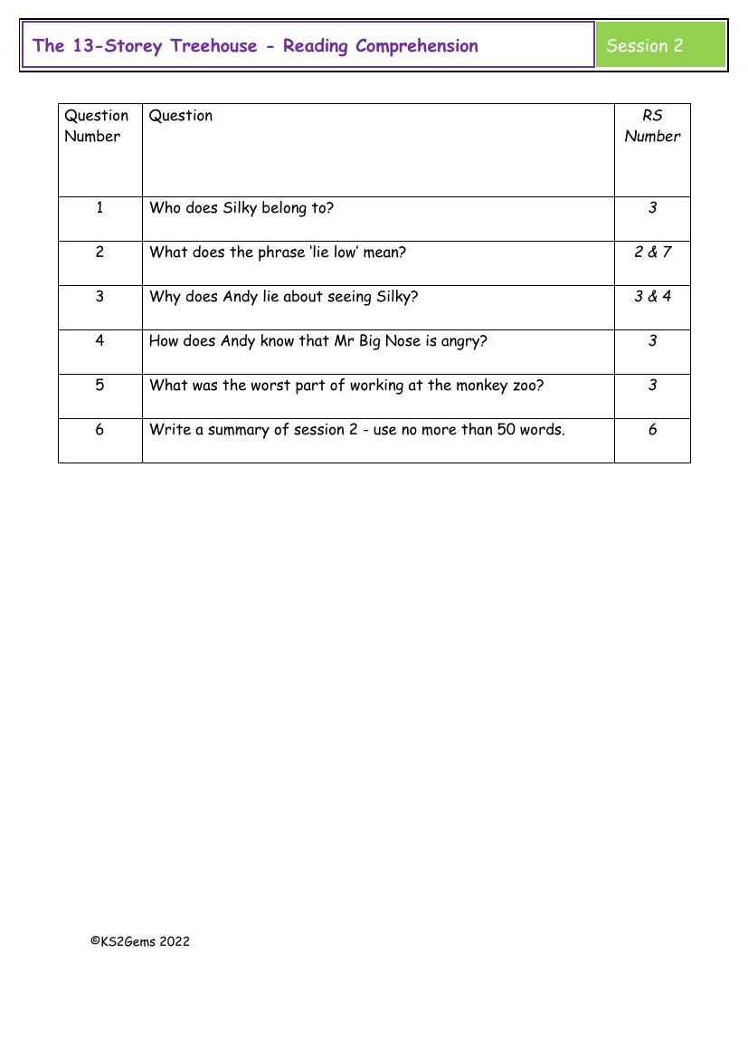 The 13-Storey Treehouse - Session 2 - Reading Comprehension