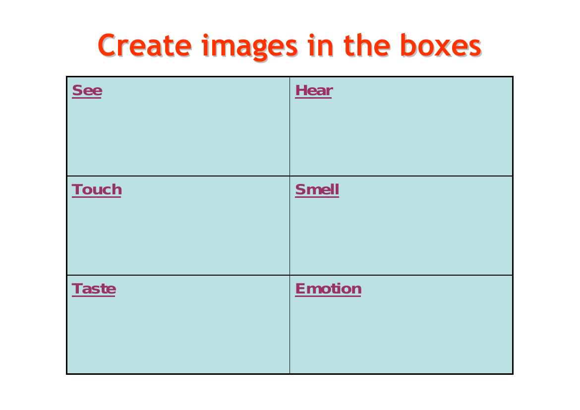 Writing to Entertain - Creating Images Worksheet