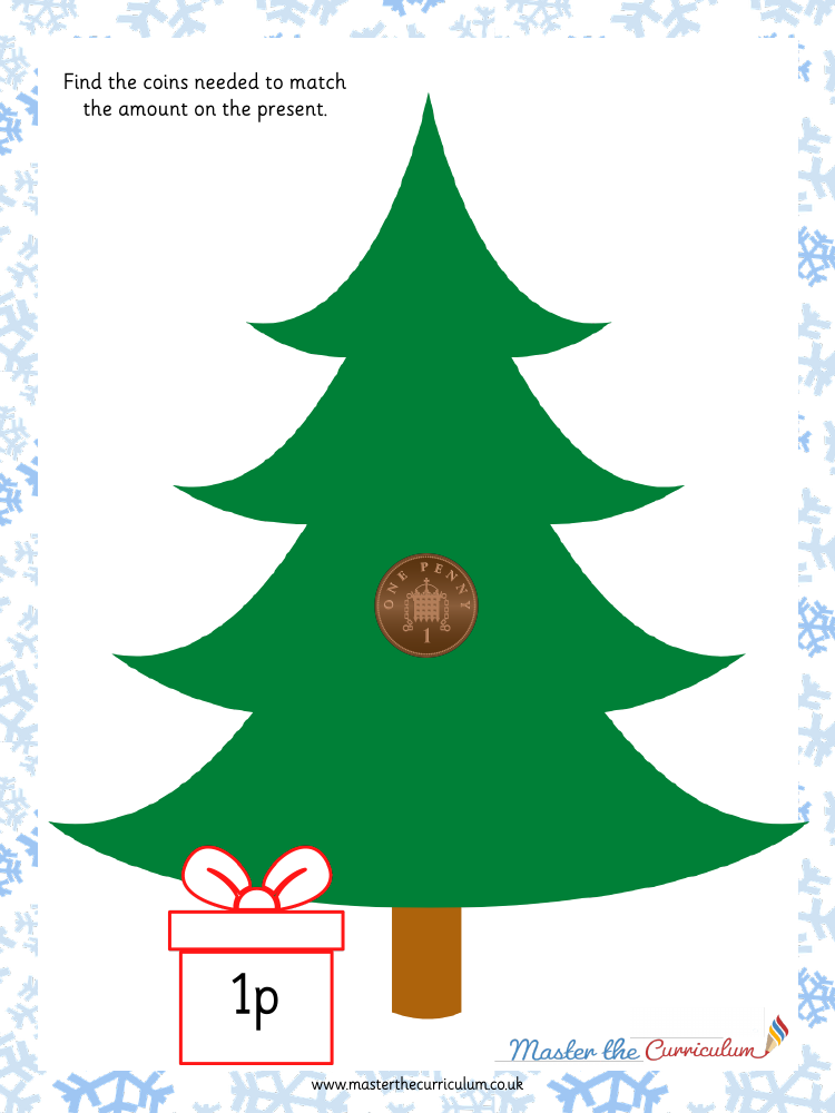 Christmas Money Tree 1p-10p Scaffold - Practical Maths Activity