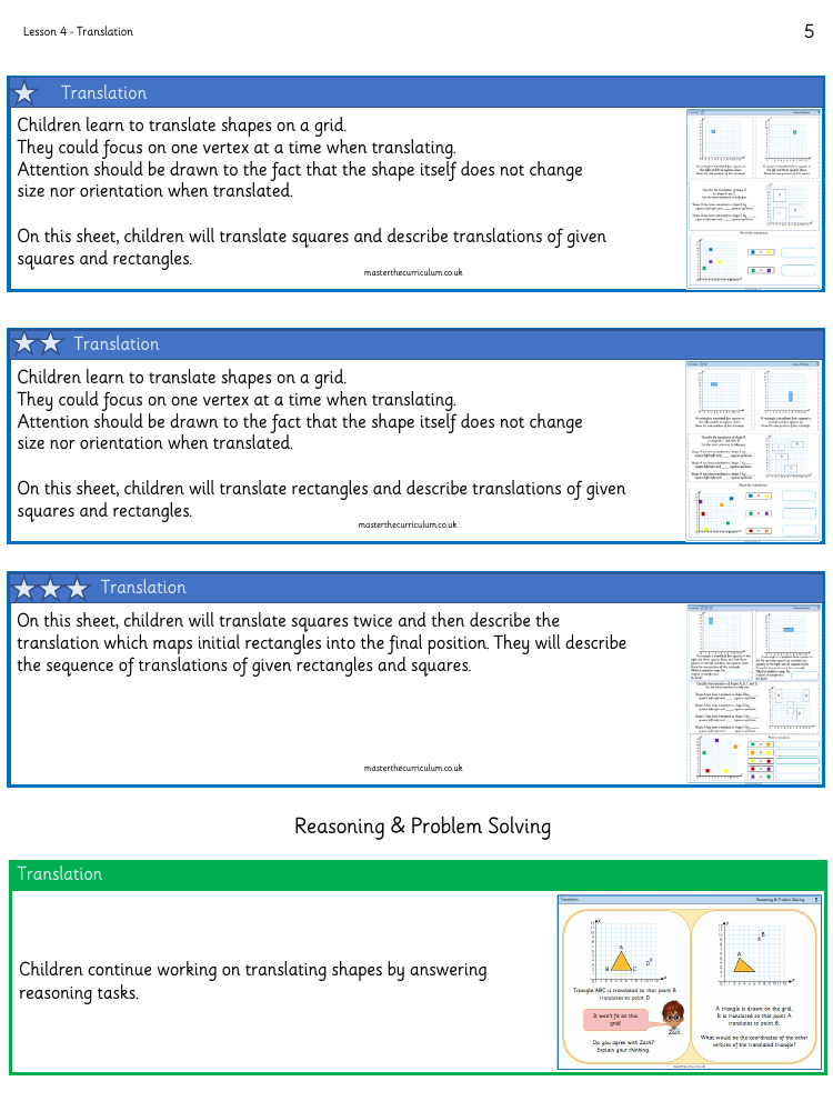 Position and Direction - Translation - Worksheet