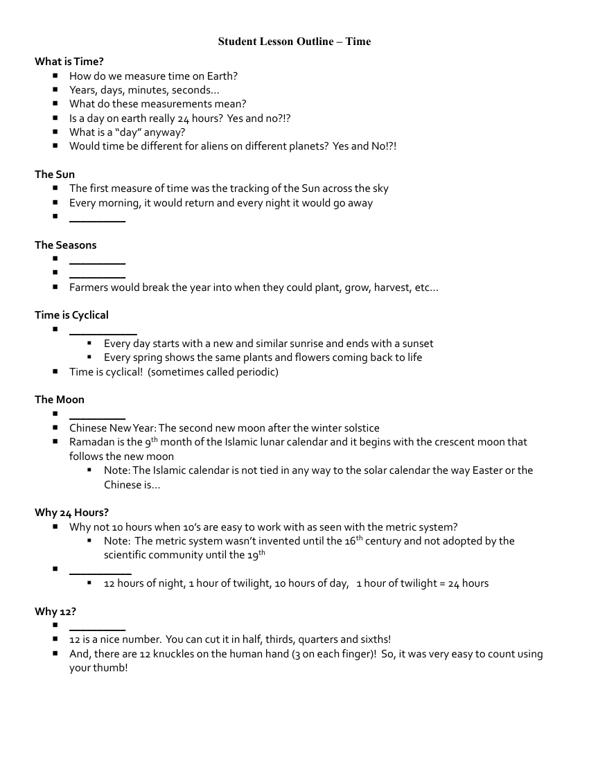 Measuring Time on Earth - Student Lesson Outline