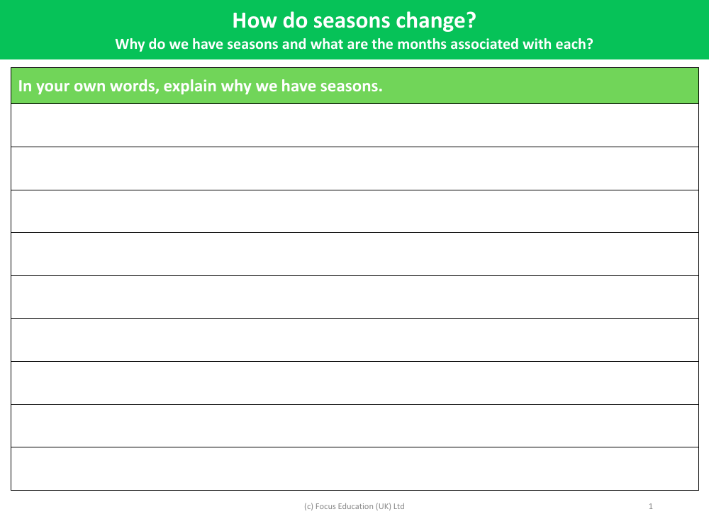 Why do we have seasons? - Worksheet - Year 1