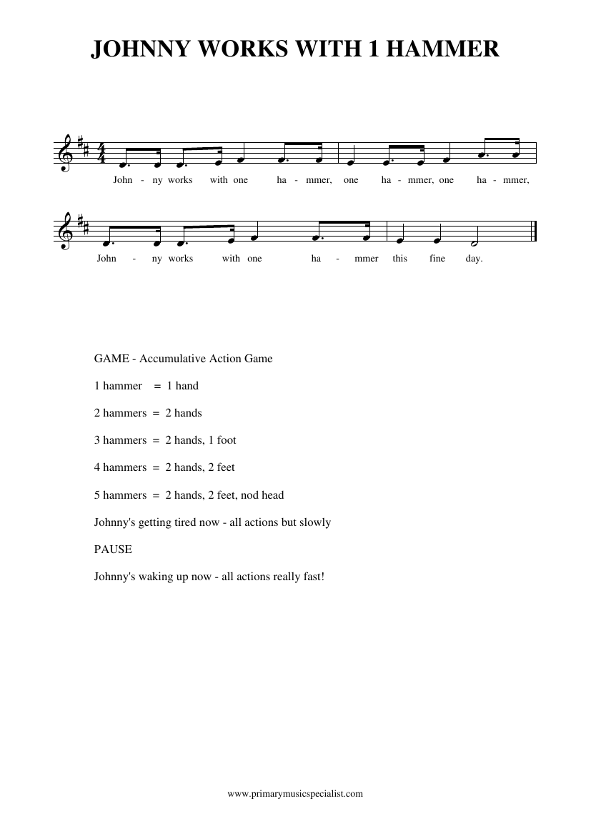 Rhythm and Pulse Reception Notations - Johnny works with one hammer