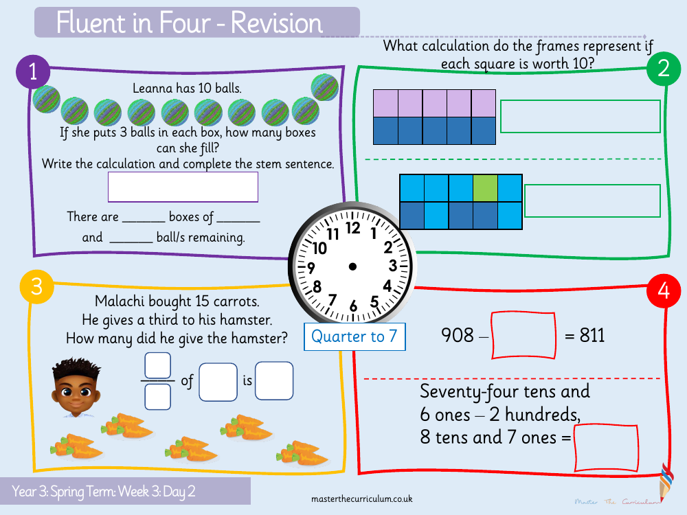 Multiplication and division - Divide two digits by one digit remainders - Starter