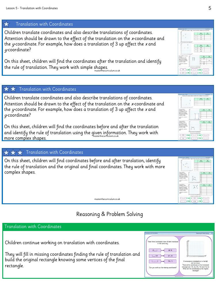 Position and Direction - Translation with co-ordinates - Worksheet