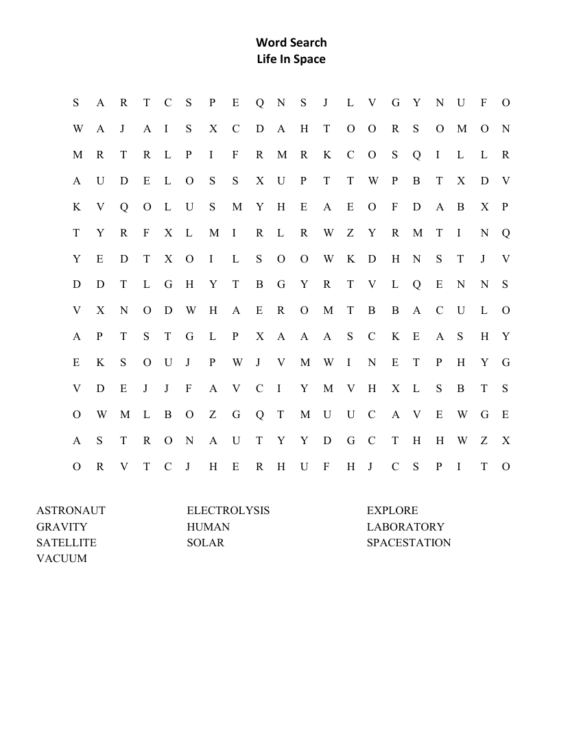 Life in Space - Word Search