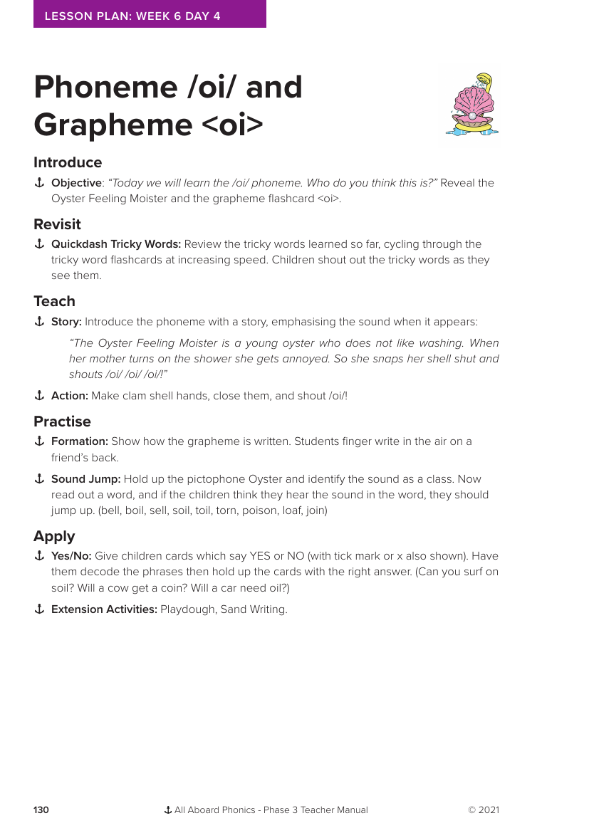 Week 6, lesson 4 Phoneme "oi" and Grapheme "oi" - Phonics Phase 3 - Lesson plan