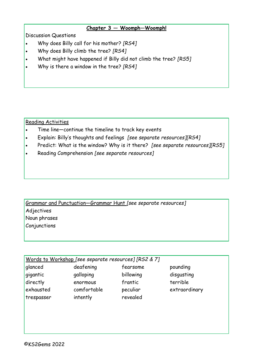 Billy and the Minpins - Chapter 3 - Worksheet