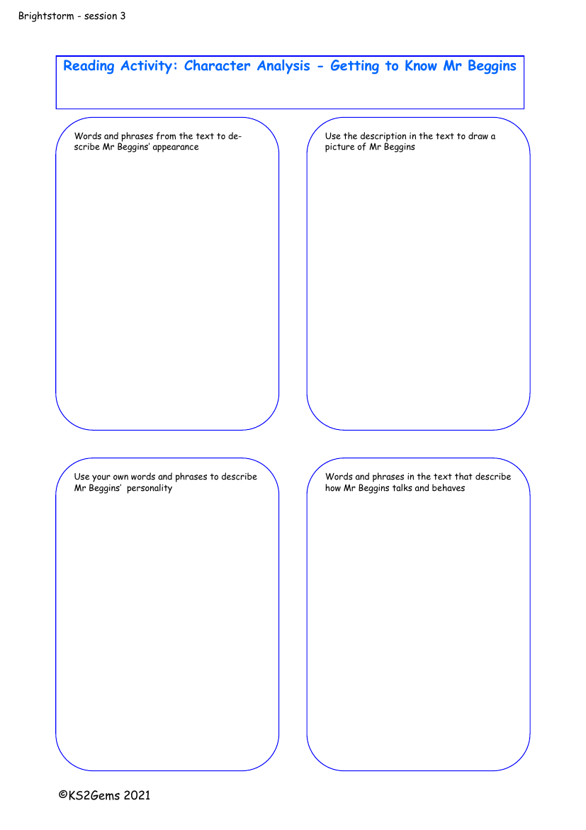 Brightstorm - Session 3 - Character Analysis Mr and Mrs Beggins