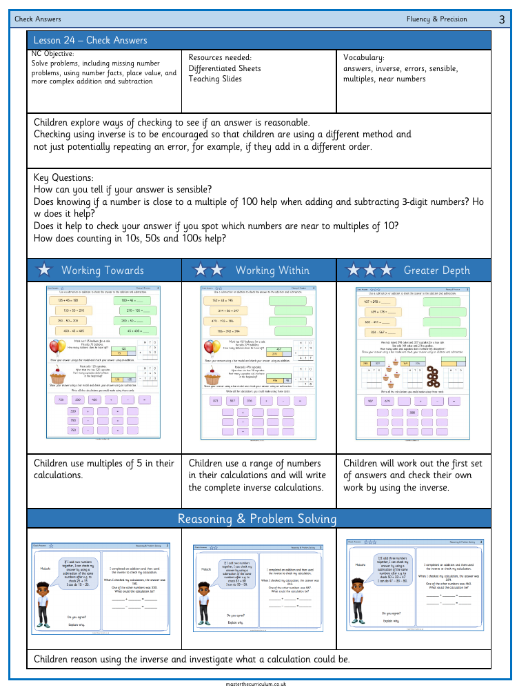 Addition and subtraction - Check answers - Worksheet