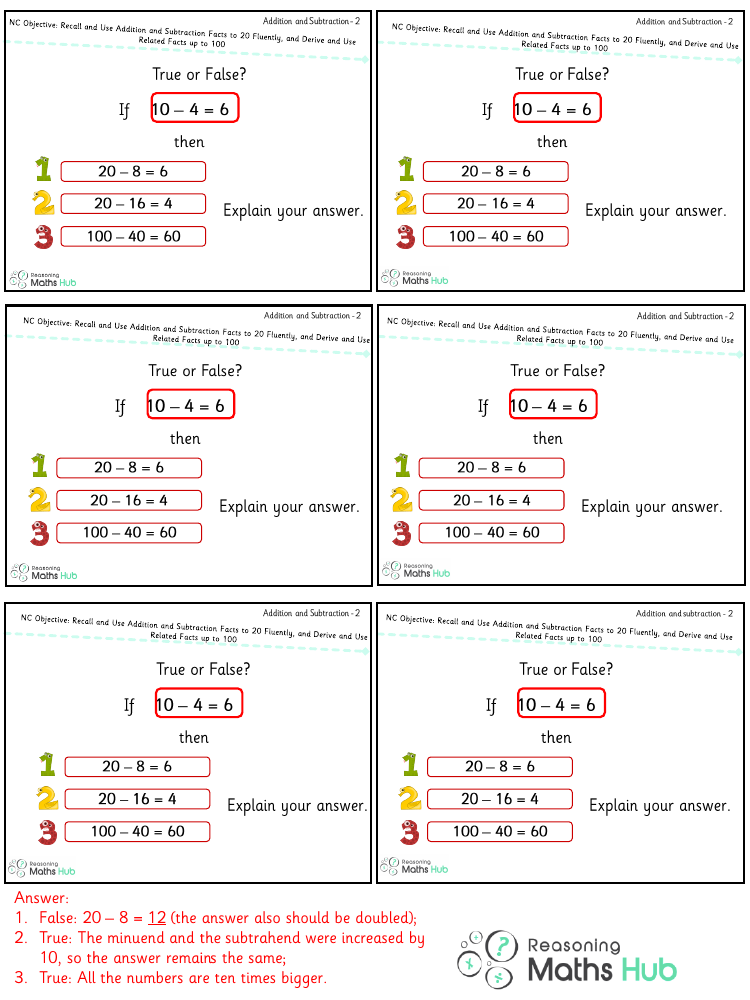 Recall and use addition and subtraction facts to 20 2 - Reasoning