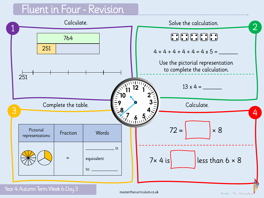 Addition and Subtraction - Subtract 2 four digit numbers (no exchange) - Starter