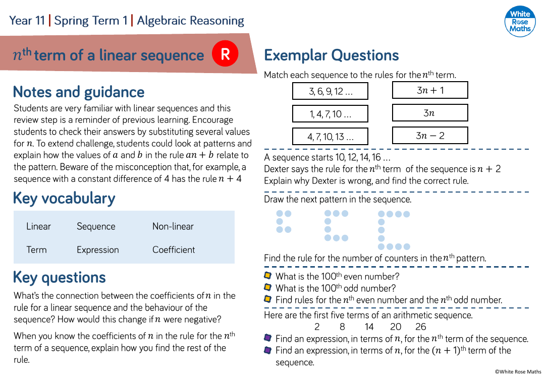 nth term of a linear sequence questions