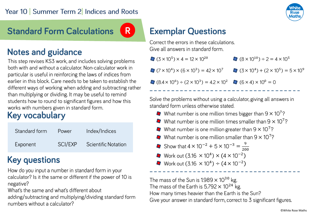 standard form maths questions