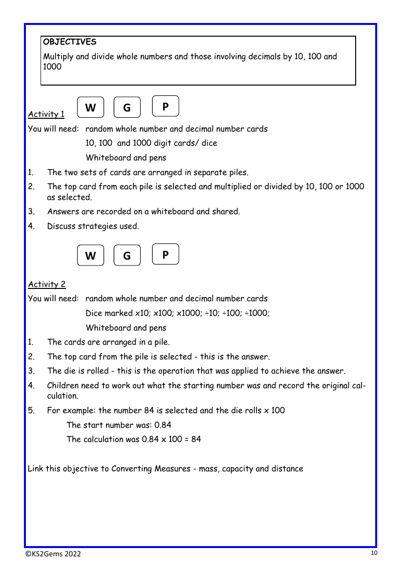 Multiplying and dividing by powers of 10 worksheet