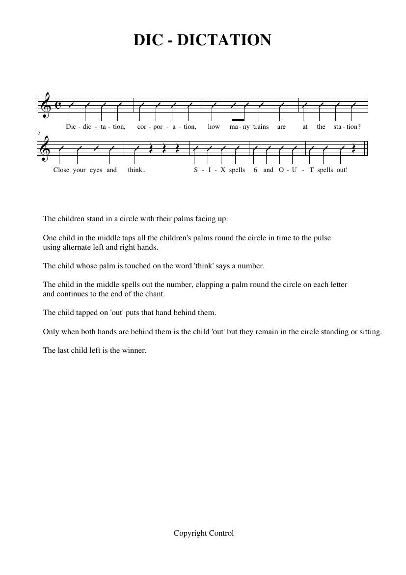 Rhythm and Pulse Year 3 Notations - Dic dictation