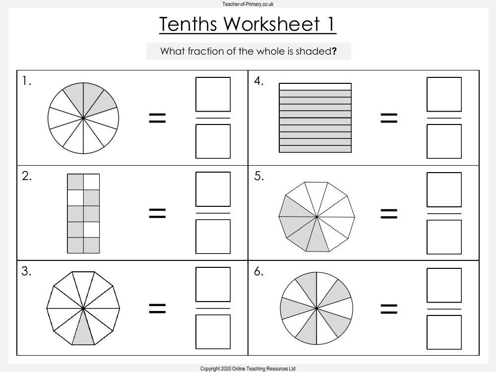 Tenths - Worksheet