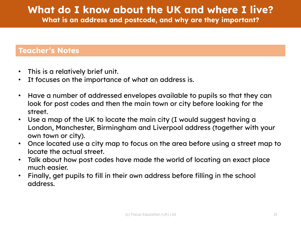 What is an address and postcode, and why are they important?  - Teacher notes