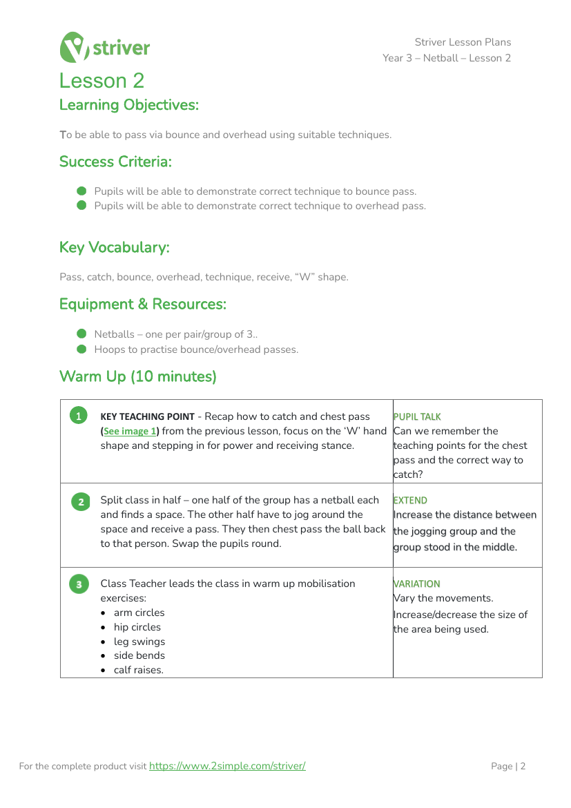 Netball - Lesson 2