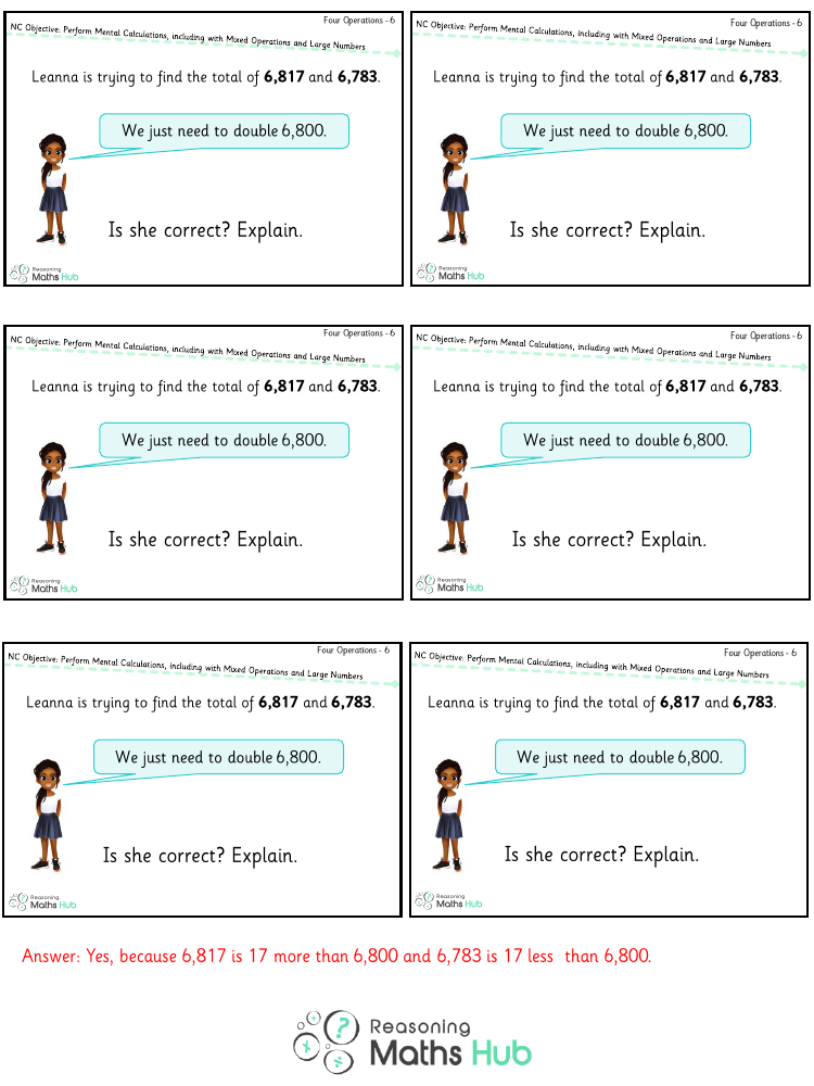 Perform Mental Calculations, Including with Mixed Operations and Large Numbers 4 - Reasoning