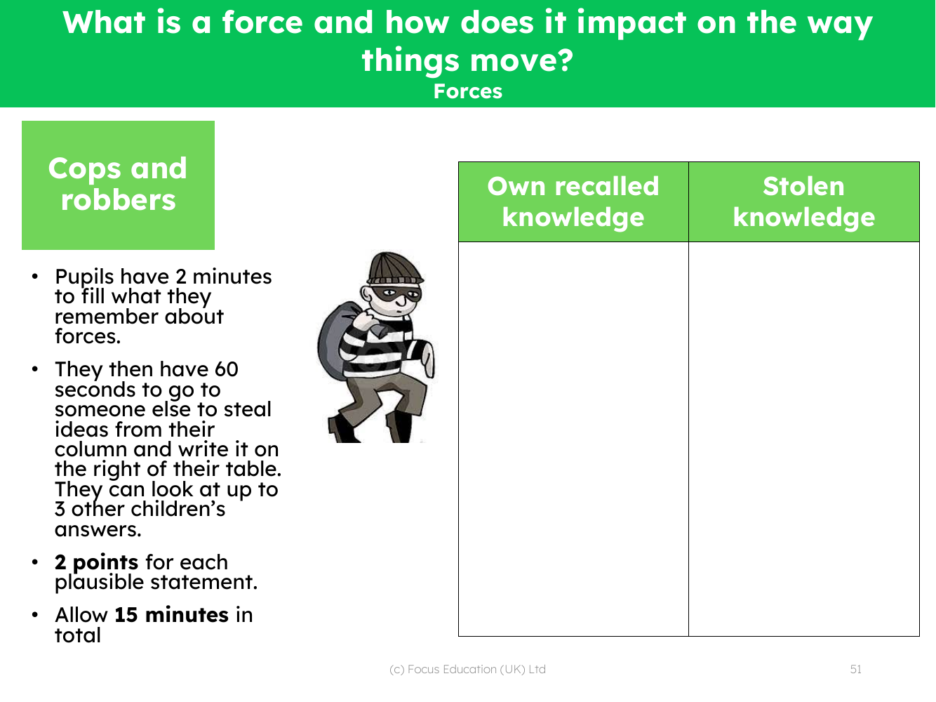Cops and robbers - What do you know about a force and its impact upon the way things move? - worksheet