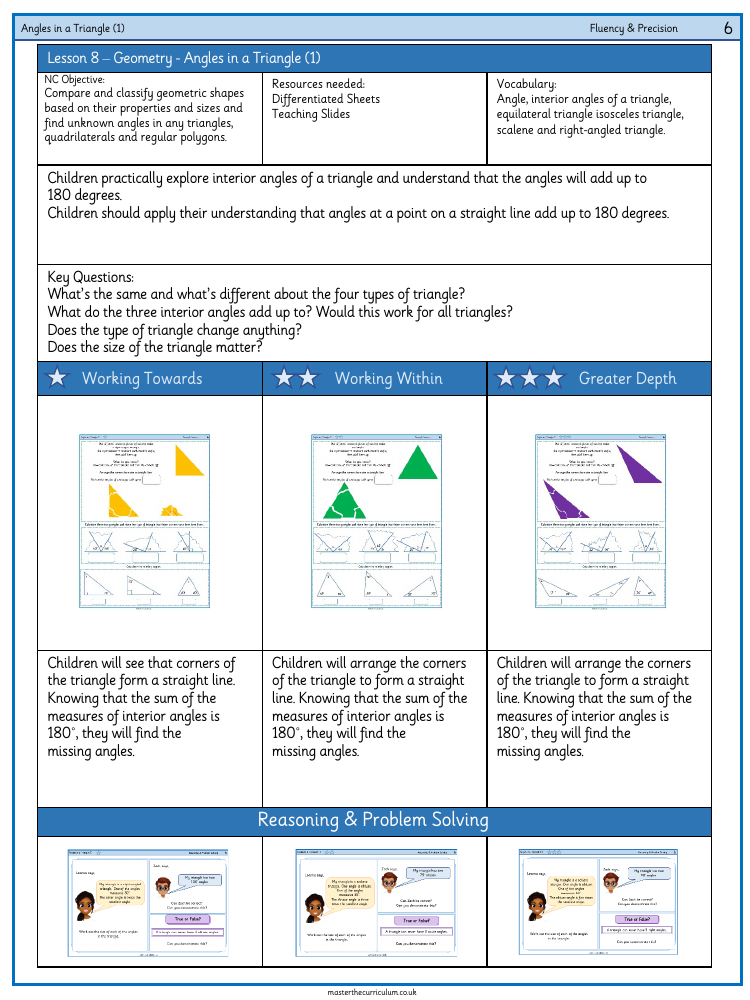 Properties of Shape - Angles in a Triangle (1) - Worksheet