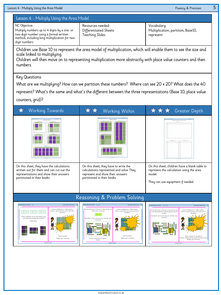 Multiplication and Division (2) - Area model (Base ten) - Worksheet