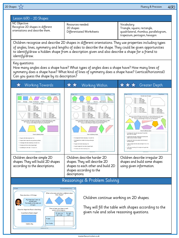 Properties of Shape - Recognise and Describe 2D Shapes - Worksheet