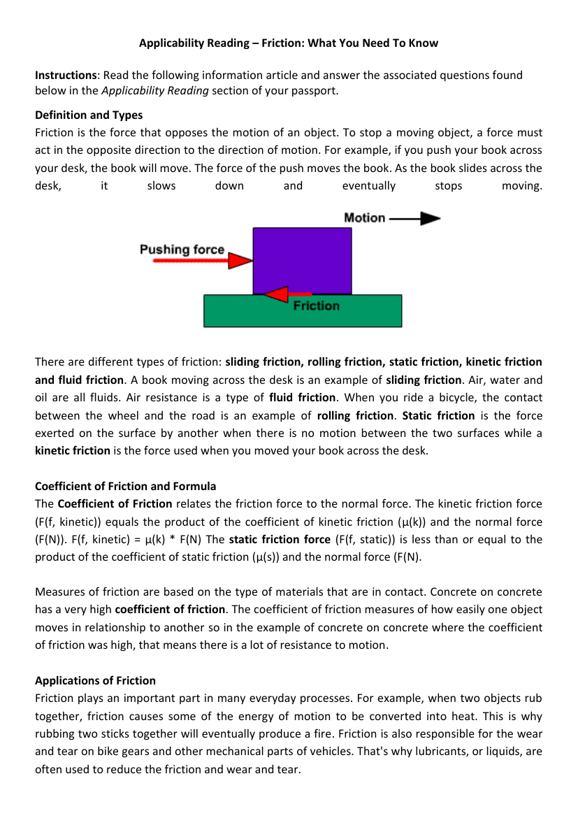 Friction - Applicability Reading