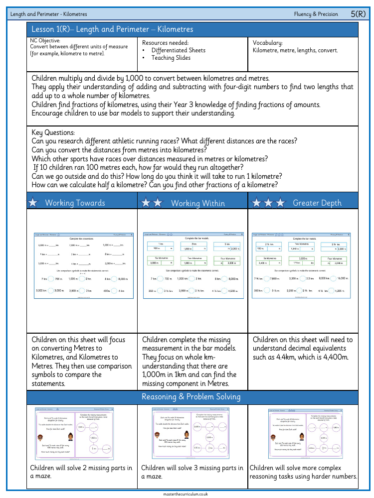 Converting Units - Kilometres - Worksheet