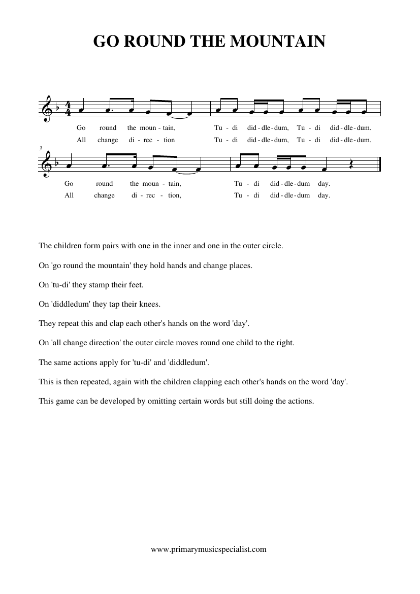 Singing Games Year 3 Notations - Go round the mountain