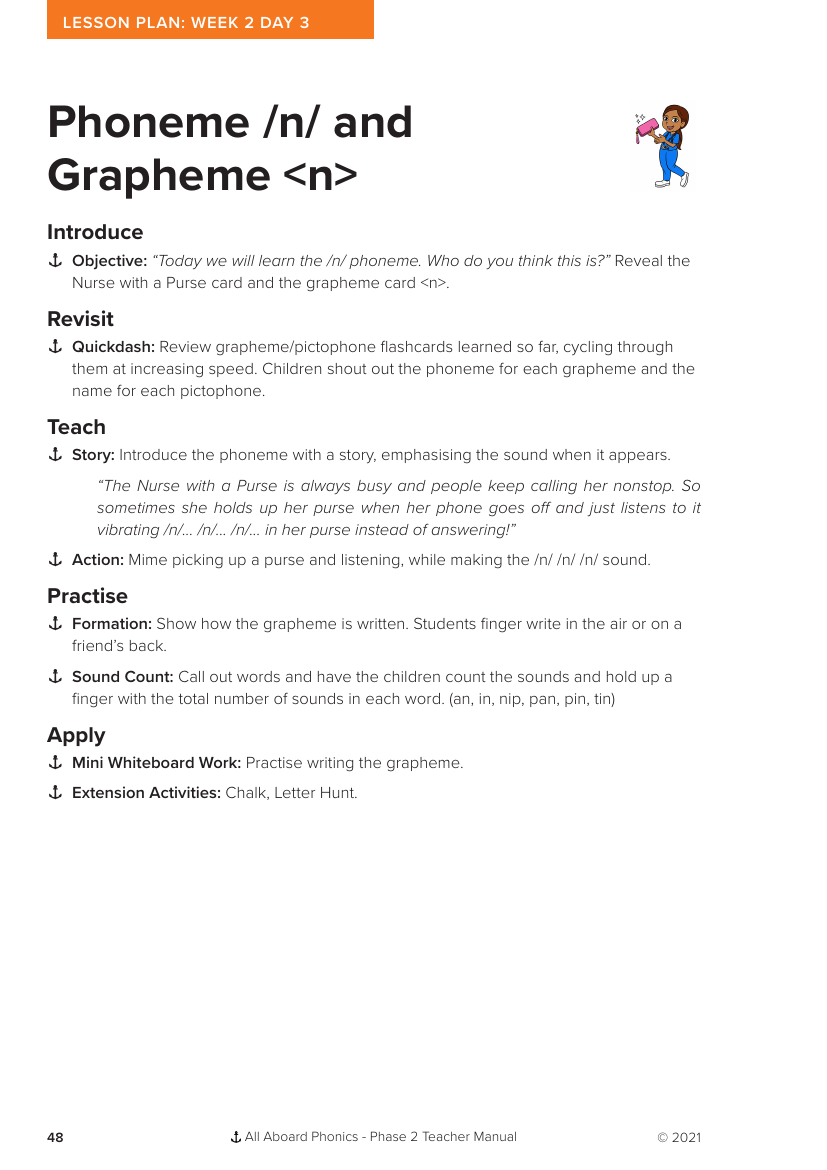 Week 2, lesson 3 Phoneme "n" Grapheme "n" - Phonics Phase 2 - Lesson plan