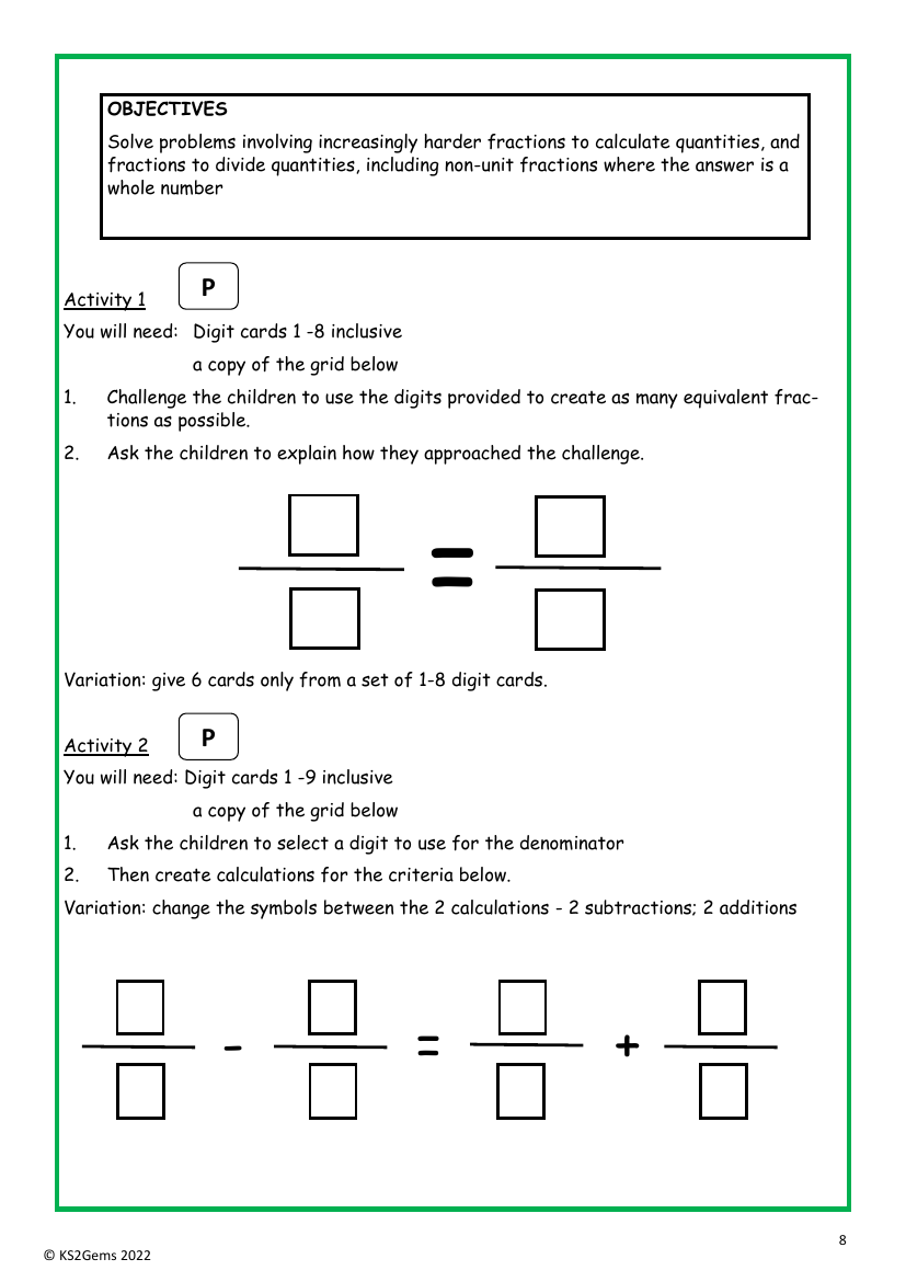 Solving problems with harder fractions worksheet