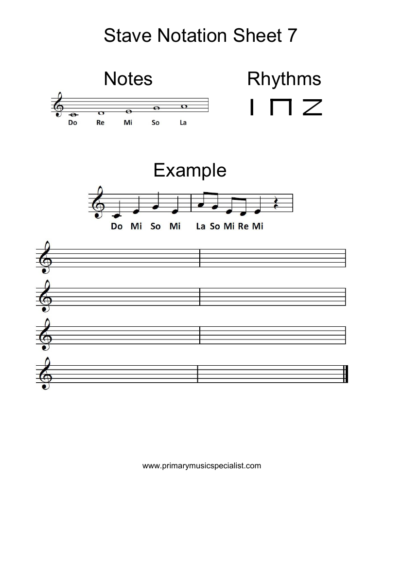 Pitch - Stave Notation Sheet 7