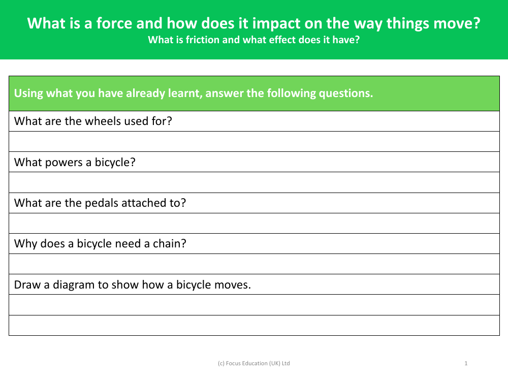 How do gears allow a smaller force to have a greater effect? - worksheet