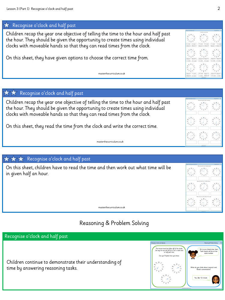 Time - O'clock and half past - Worksheet