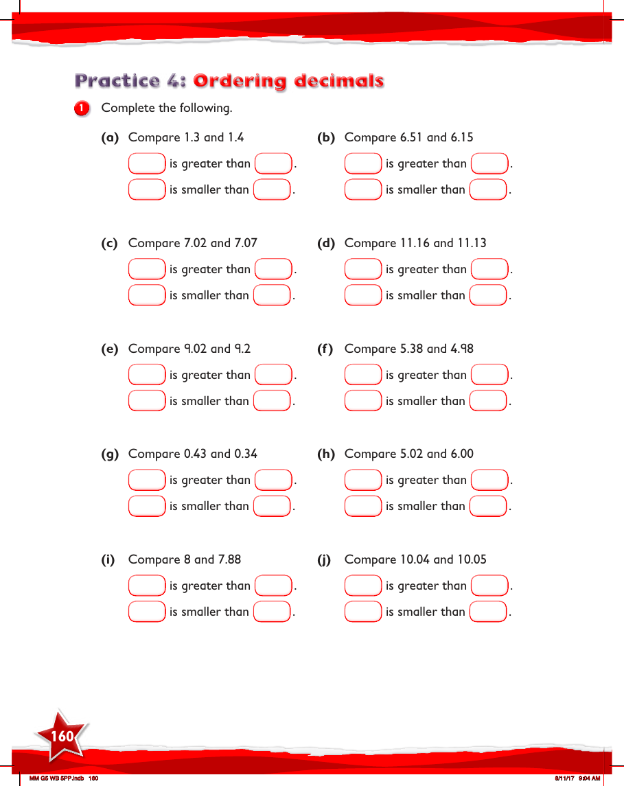 Max Maths, Year 5, Work Book, Ordering decimals