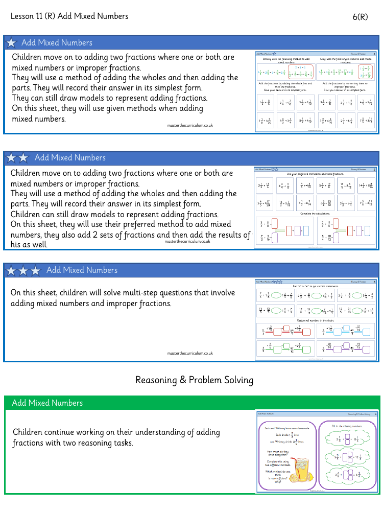 Fractions - Add Mixed Numbers - Worksheet