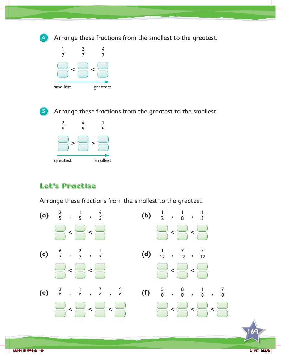 Max Maths, Year 4, Try it, Comparing and ordering fractions (2)