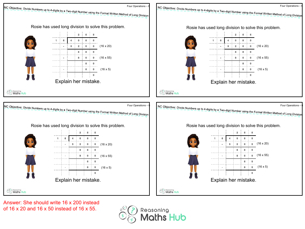 Divide Numbers up to 4 Digits by a Two-Digit Whole Number Using the Formal Written Method of Long Division 3 - Reasoning