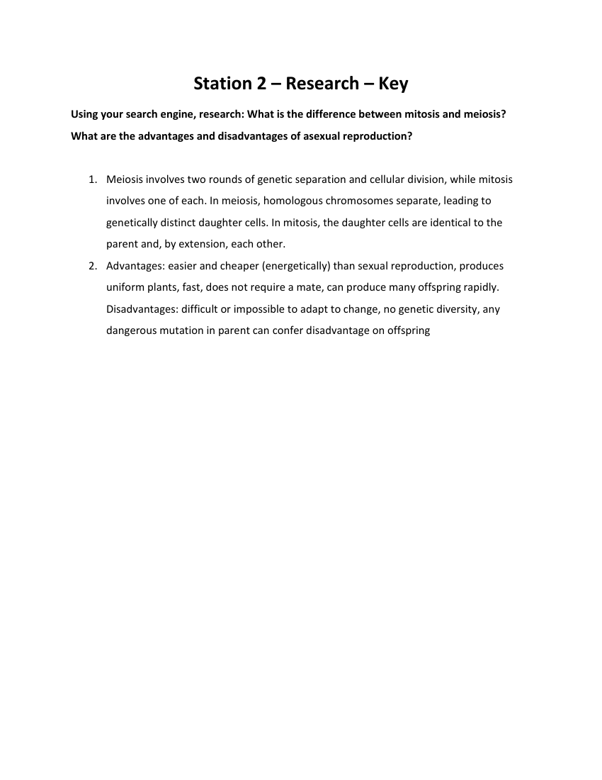 Plant Sexual and Asexual Reproduction - Lab Station 2 Research Key